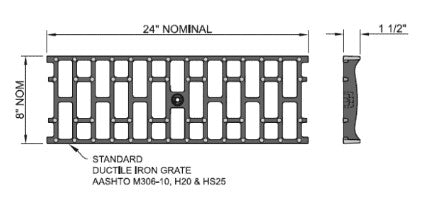 TDS DG3042D Class D Slotted Ductile Iron 8" x 24" Grate