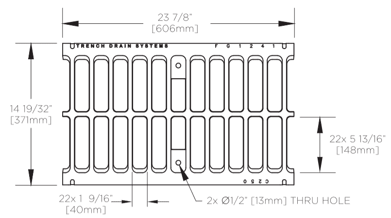 Trench•Era™ FF Series Drain System w/FG1241 14" Wide Class C Grate - HD Stainless Frame