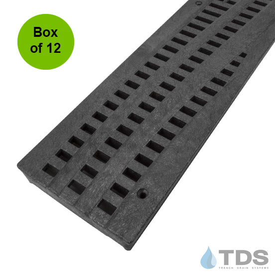 NDS 253 - Box of 12 - Class B ADA Compliant Heel-Proof Wave HDPE 4" x 24" Grate -BLACK