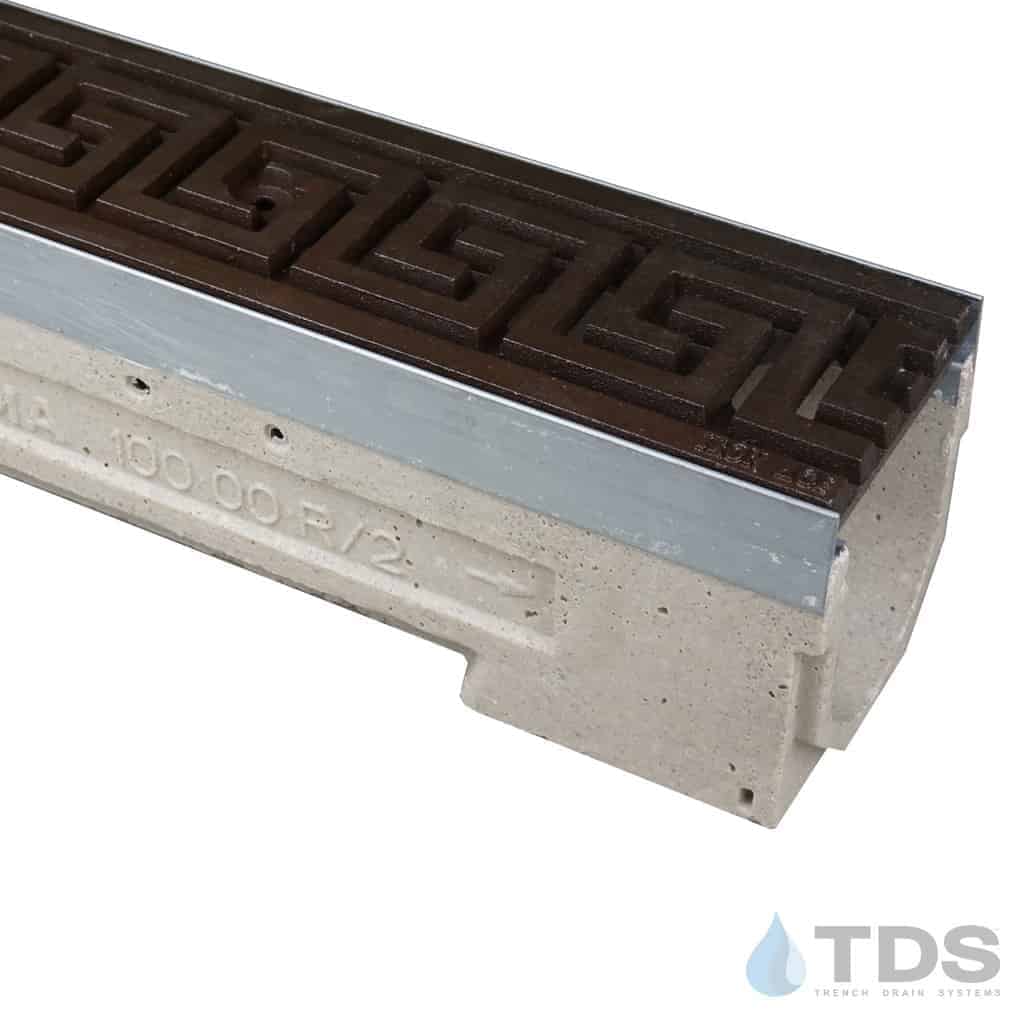 U100K-GreekKey-boof cast iron deco ironage grate polymer concrete channel ULMA galv edge