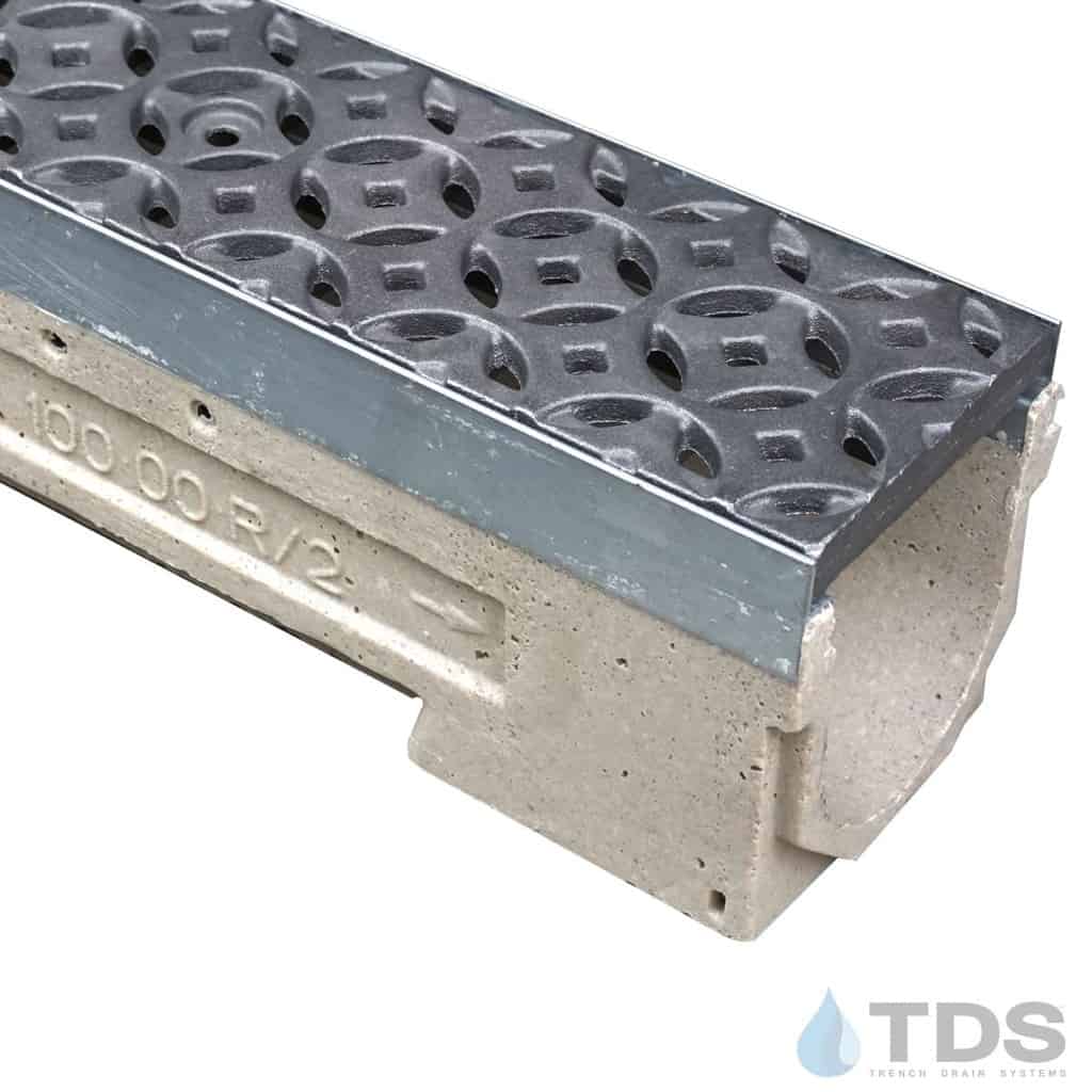 U100K00M-Interlaken Iron age deco cast iron raw grate polymer concrete galv edge ULMA channel