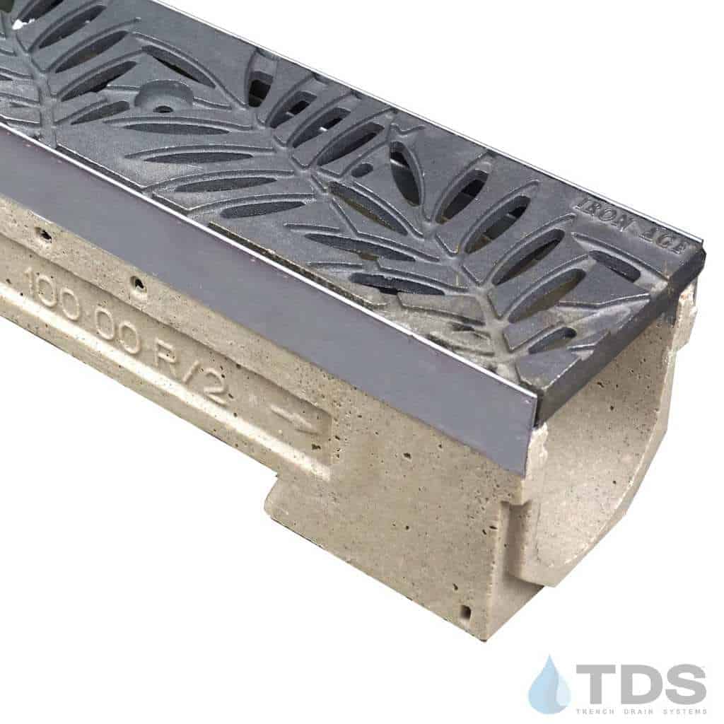 ULMA drain channel with stainless steel edge and Iron Age Locust grate