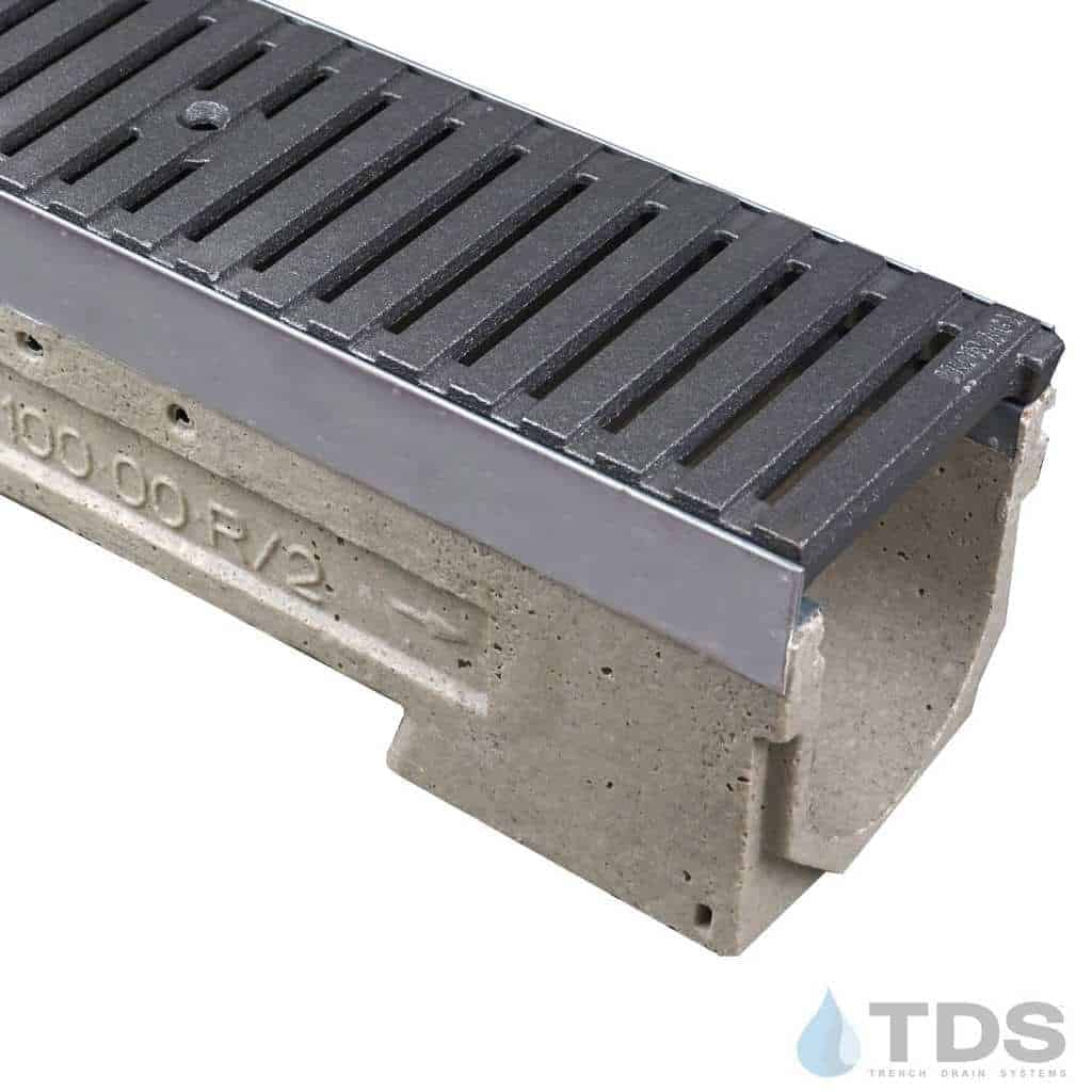 ULMA drain channel with stainless steel edge and Iron Age Regular Joe grate