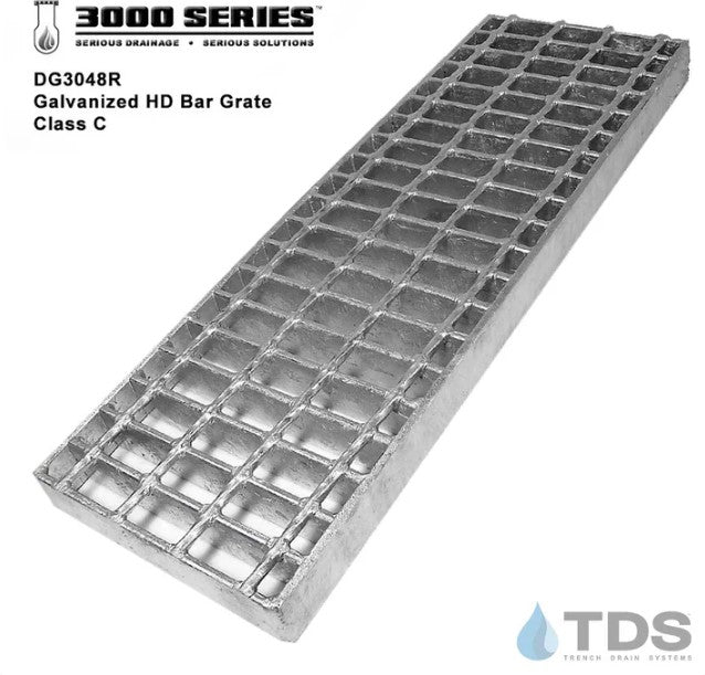 Trench•Era™ FP Series Drain System w/DG3048R 8" Galvanized Bar Grate - HD Galvanized Frame