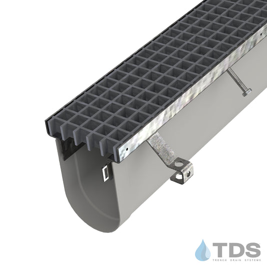 Trench•Era™ FP Series Drain System w/DG3045 8" Wide Fiberglass Mesh Grate - HD Galvanized Frame