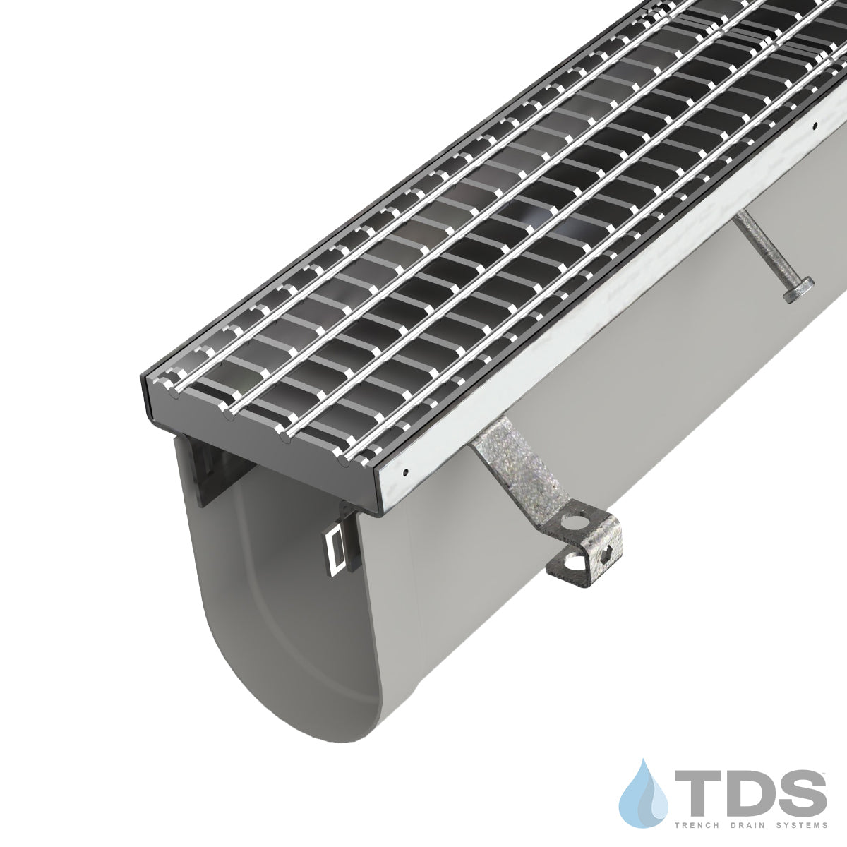 Trench•Era™ FP Series Drain System w/DG3047R 8" Wide Stainless Steel Bar Grate - MD Stainless Steel Frame