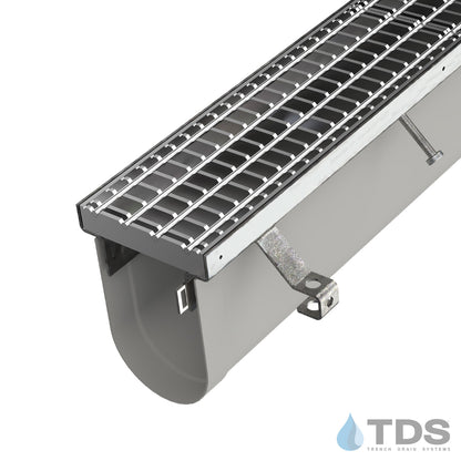 Trench•Era™ FP Series Drain System w/DG3047R 8" Wide Stainless Steel Bar Grate - MD Stainless Steel Frame