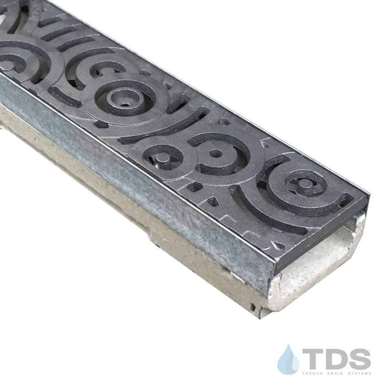 M100K-Oblio Iron Age raw cast iron deco grate polymer concrete galv edge ULMA channel