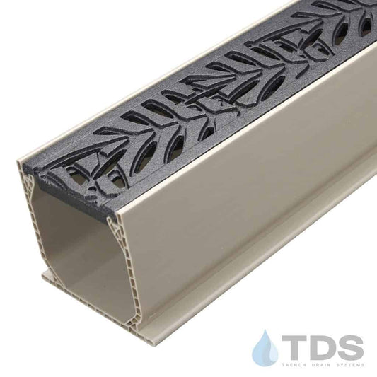 MCKS-IA-Loc-TDSdrains Sand Mini Channel with Decorative BoOF Iron Age Locust Grate