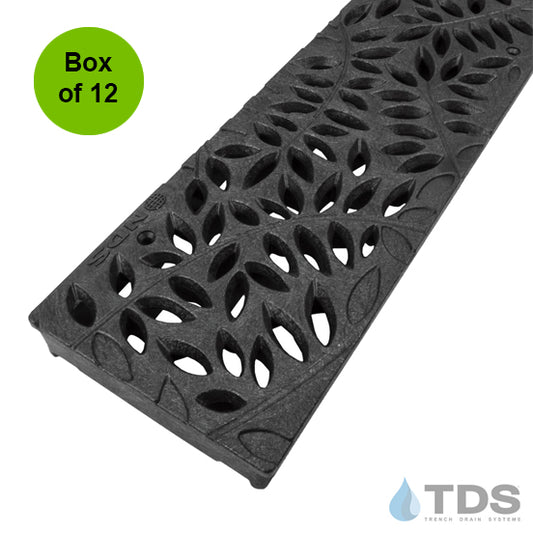 NDS 252 - Box of 12 - Class B ADA Compliant Heel-Proof Botanical HDPE 4" x 24" Grate - BLACK