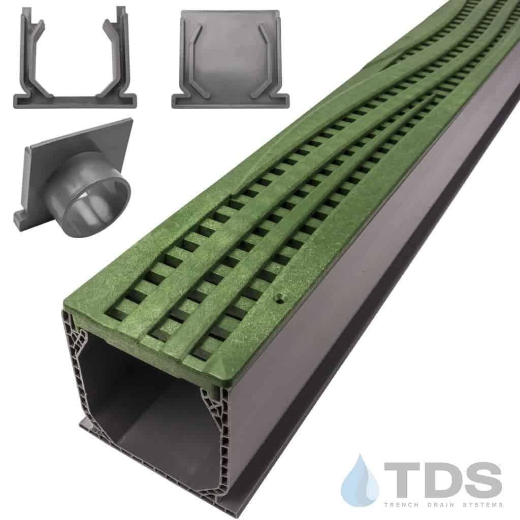 NDS Gray Mini Channel Kit W/ Wave Grate Green|Drainage Kits