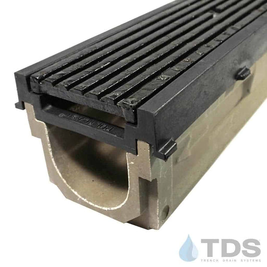 POLY700-PE-675D-TDSdrains HPDE frame cast iron transverse slotted grate polymer concrete channel Polycast