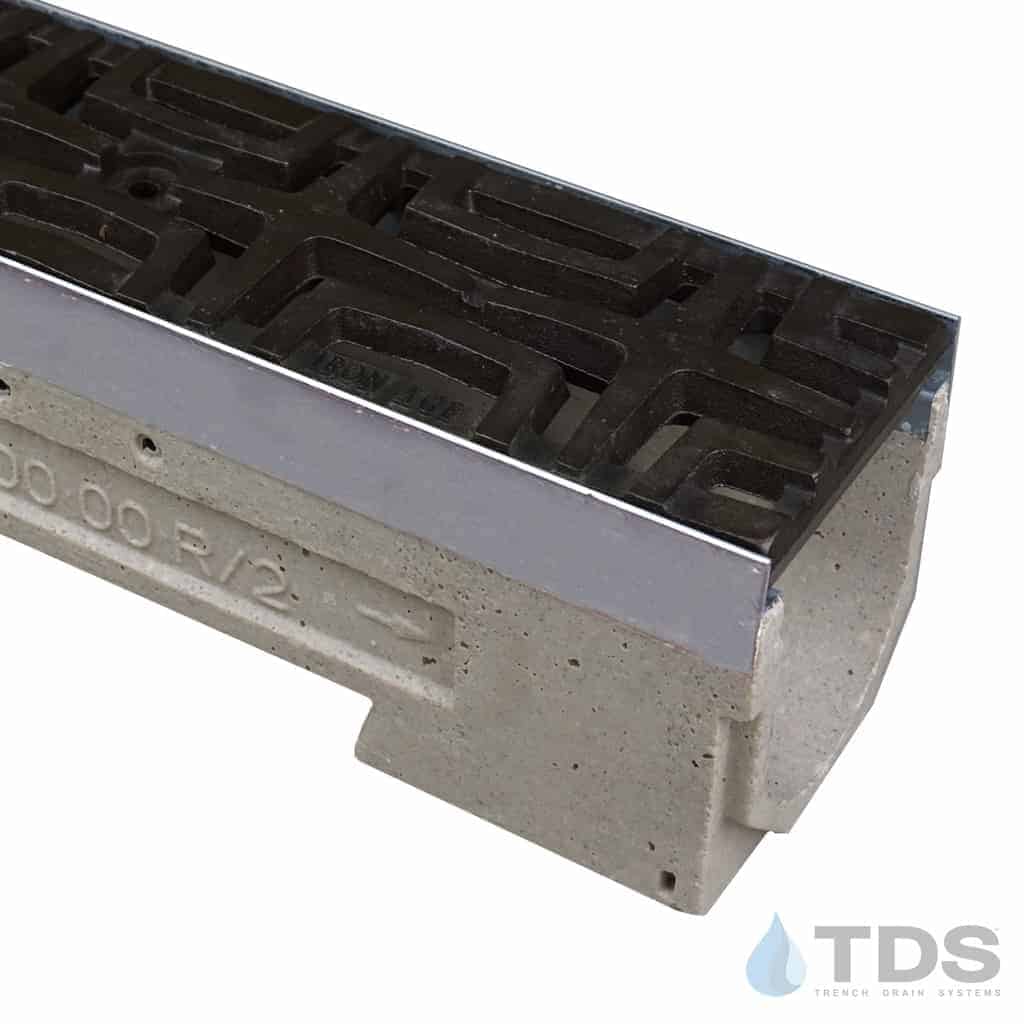 ULMA drain channel with stainless steel edge and Iron Age Carbochon Baked on Oil Finish grate