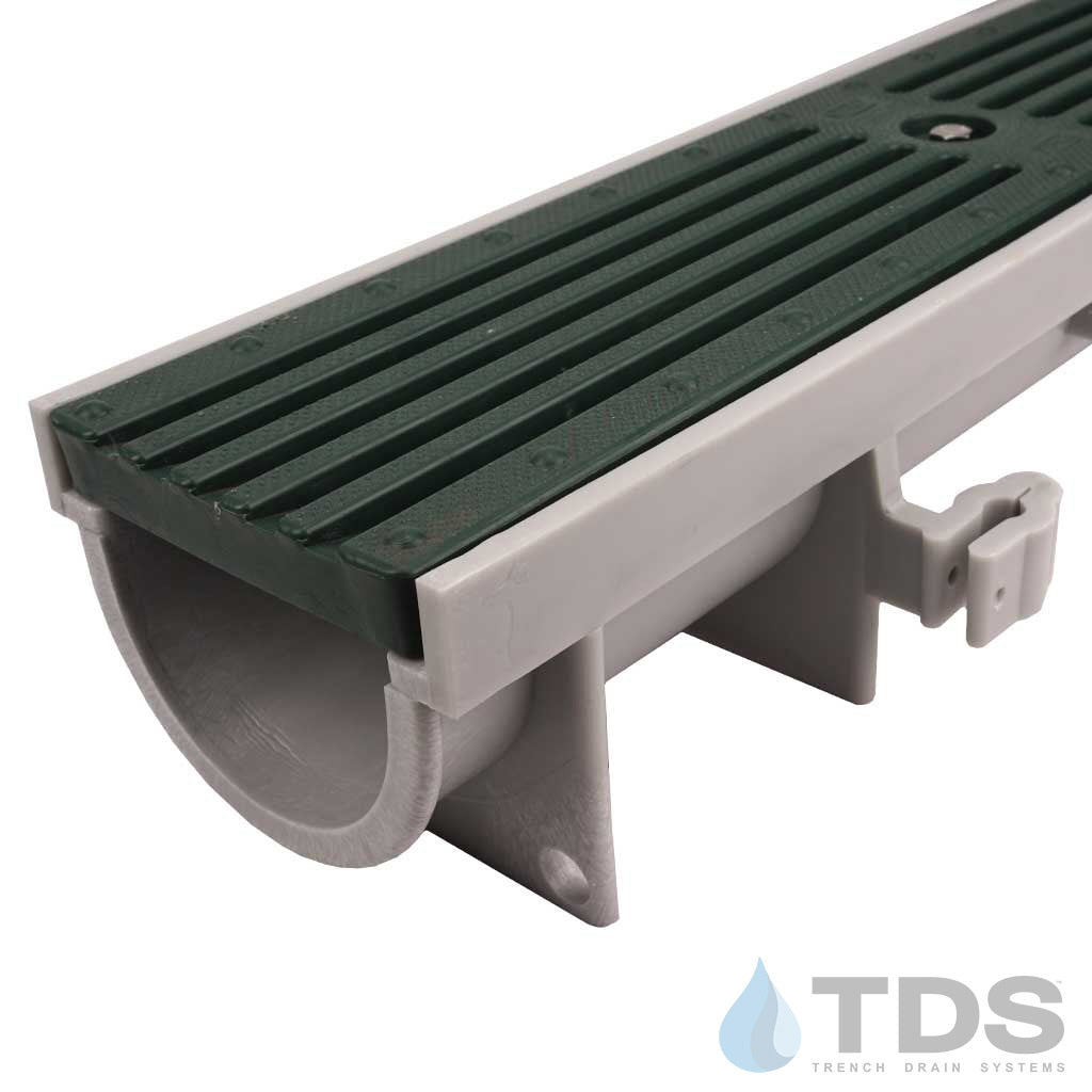 ZURN Z884 Drainage Kit w/ P4-HPP-GREEN HDPE Slotted Grate - Vandal Proof Locks & Bottom Outlet