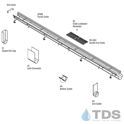 Zurn ZF806 Flo-Thru® Drain with P6-DGC Ductile Iron Grate - HD Z Frame