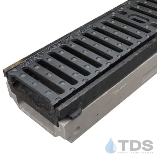 POLY500-AA-641D cast iron frame slotted ductile iron grate polymer concrete shallow channel Polycast