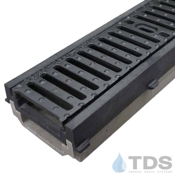 POLY500-PE-641D-TDSdrains HPDE frame ductile iron slotted grate POLYCAST shallow polymer concrete channel