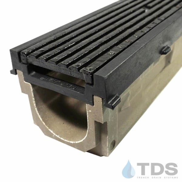POLY700-PE-675D-TDSdrains HPDE frame cast iron transverse slotted grate polymer concrete channel Polycast