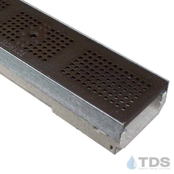 M100K-Iron Age Mission Bay grate with Baked on Oil finish and ULMA channel with galvanized edging