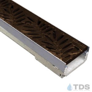 ULMA polymer concrete linear channel with stainless steel edge with Iron Age Boof Cast Iron Locust grate