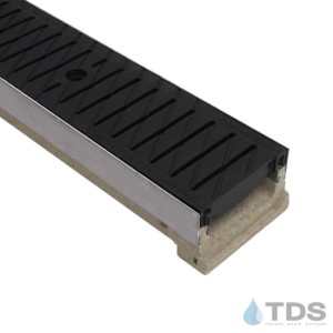 ULMA M100KX polymer concrete linear channel with stainless edge and 494 black poly grate