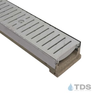 M100KX Polymer concrete linear channel with stainless steel edge with 495 grey poly grates