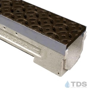 ULMA drain channel with stainless steel edge and Iron Age Interlaken grate