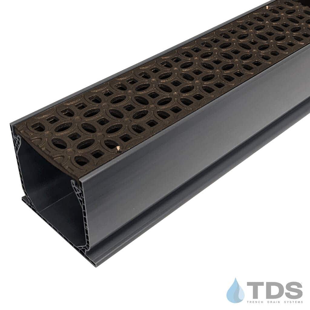 MCK-BA-LUNA-BF NDS Mini Channel in Grey with TDS Bronze Age Luna Grates in BoOF Ductile Iron