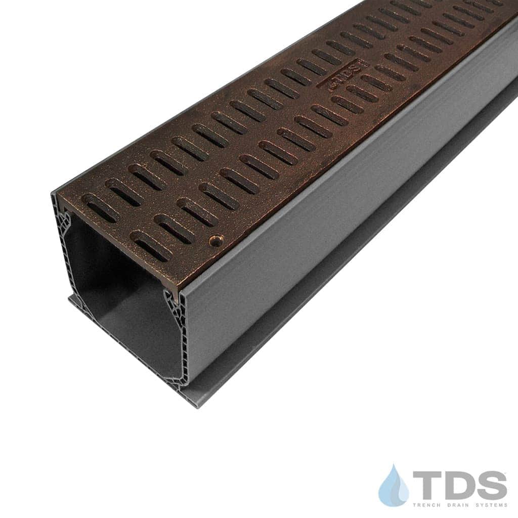 MCK-BA-SLOT-BF NDS Mini Channel in Grey with TDS Bronze Age BoOF Ductile Iron Slotted Grate