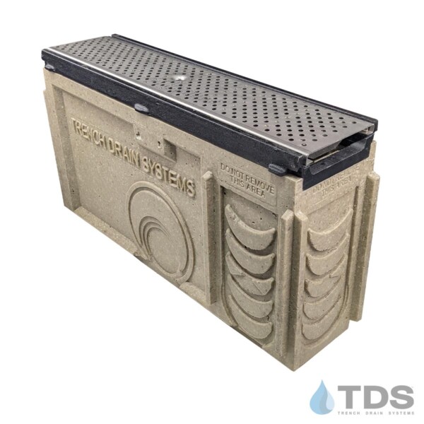 TP0650S-CF-657RH Inline catch basin with cast iron frame and perforated stainless steel grates